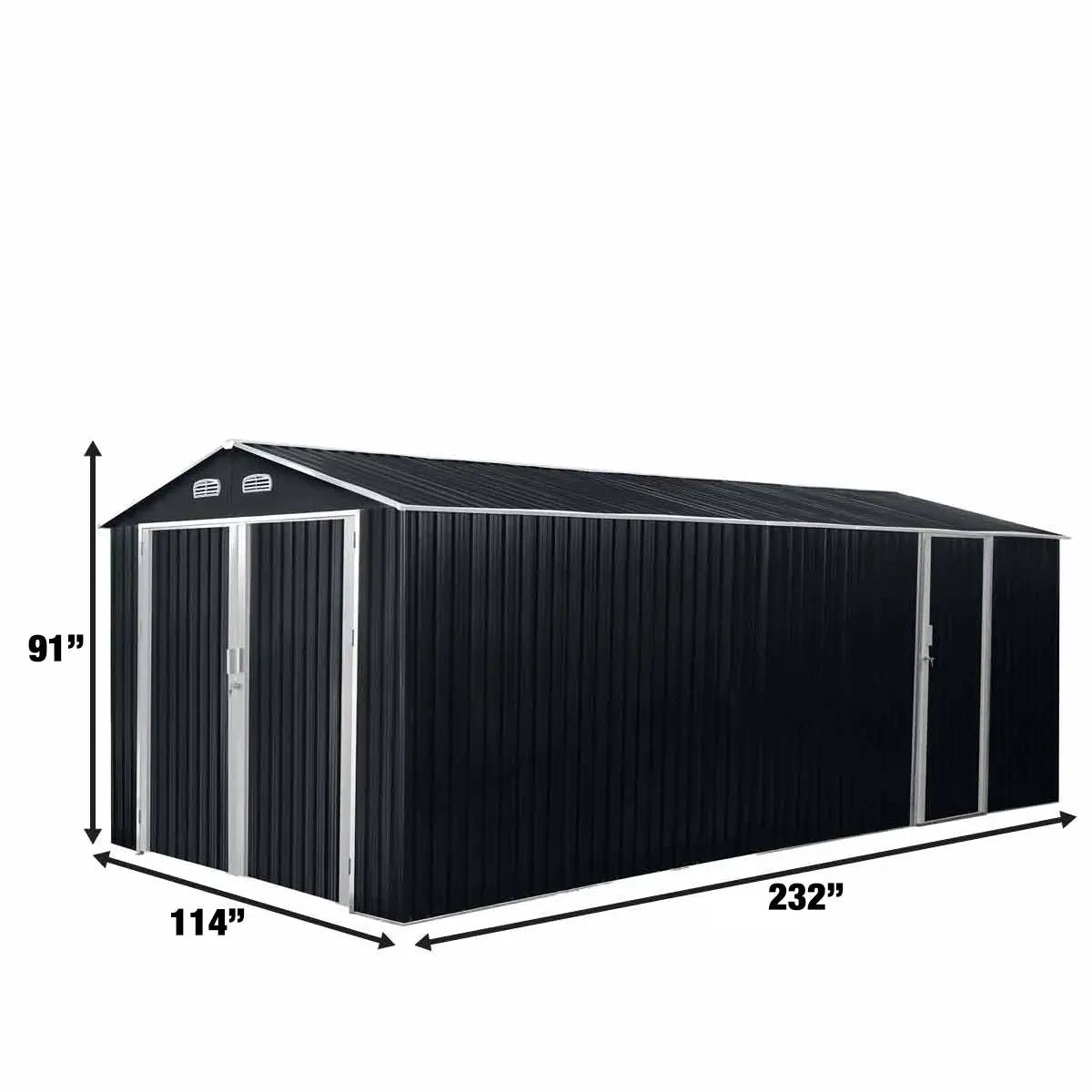 10’ x 20’ Metal Garage Shed with Double Front Doors, 7’8" Peak Height, Side Entry Door, 185 Sq-Ft Floor Space, TMG-MS1020A - Image 3