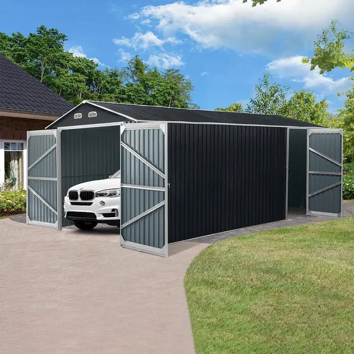 10’ x 20’ Metal Garage Shed with Double Front Doors, 7’8" Peak Height, Side Entry Door, 185 Sq-Ft Floor Space, TMG-MS1020A - Image 2