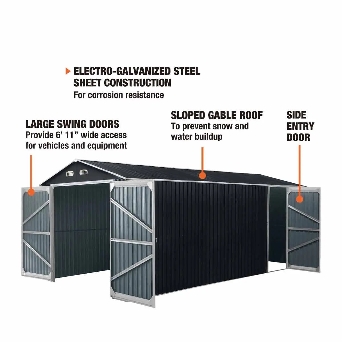 10’ x 20’ Metal Garage Shed with Double Front Doors, 7’8" Peak Height, Side Entry Door, 185 Sq-Ft Floor Space, TMG-MS1020A - Image 6