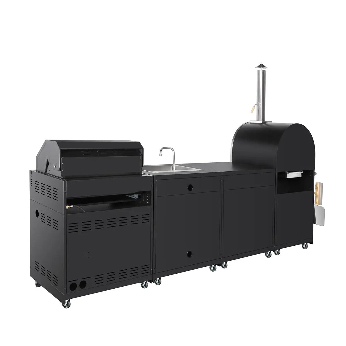 11’ 4-Burner Outdoor Kitchen Island (Black), 48000 BTUs, Built-In Pizza Oven, ¾" Cordierite Pizza Stone, CSA Certified, TMG-LKS11B - Image 3