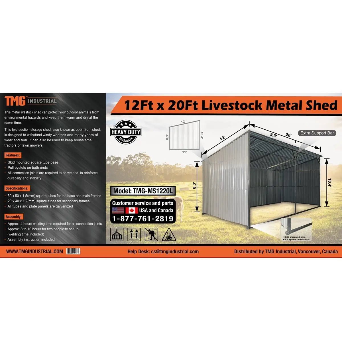 12’ x 20’ Galvanized Metal Livestock Shed, 240 Sq-Ft, 27 GA Corrugated Panels, Sliding Skid Mount, TMG-MS1220L - Image 10