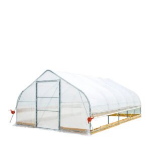 12’ x 20’ Tunnel Greenhouse Grow Tent w/6 Mil Clear EVA Plastic Film, Cold Frame, Hand Crank Roll-Up Sides, Peak Ceiling Roof, TMG-GH1220