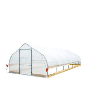 12’ x 30’ Tunnel Greenhouse Grow Tent w/6 Mil Clear EVA Plastic Film, Cold Frame, Hand Crank Roll-Up Sides, Peak Ceiling Roof, TMG-GH1230
