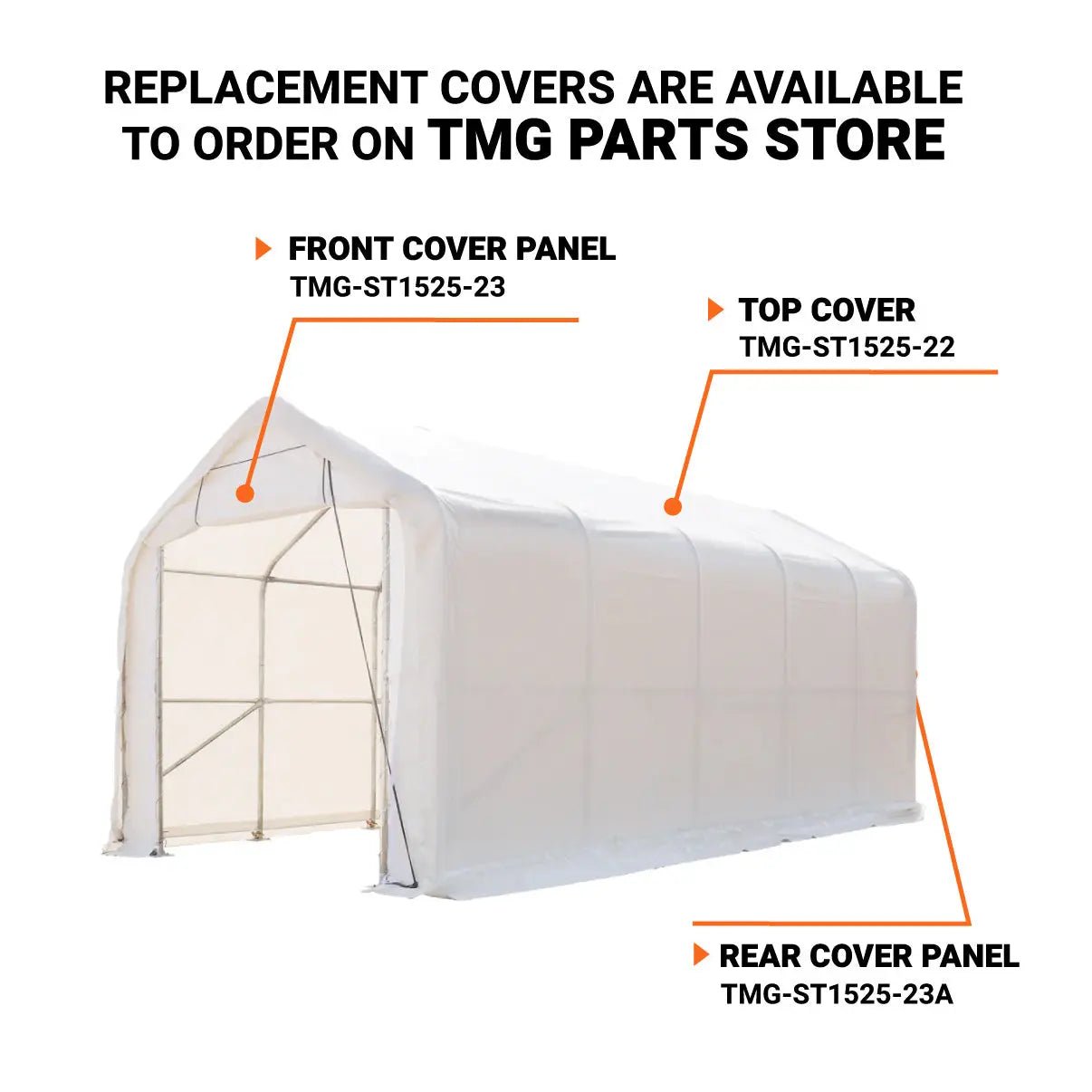 15’ x 25’ RV/Motorhome Storage Shelter, 17 oz PVC Fabric Cover, Front Roll-Up Door, Enclosed Rear Wall, 3-Layer Galvanized Steel Frame, 10’ Straight Sidewalls, TMG-ST1525 - Image 3
