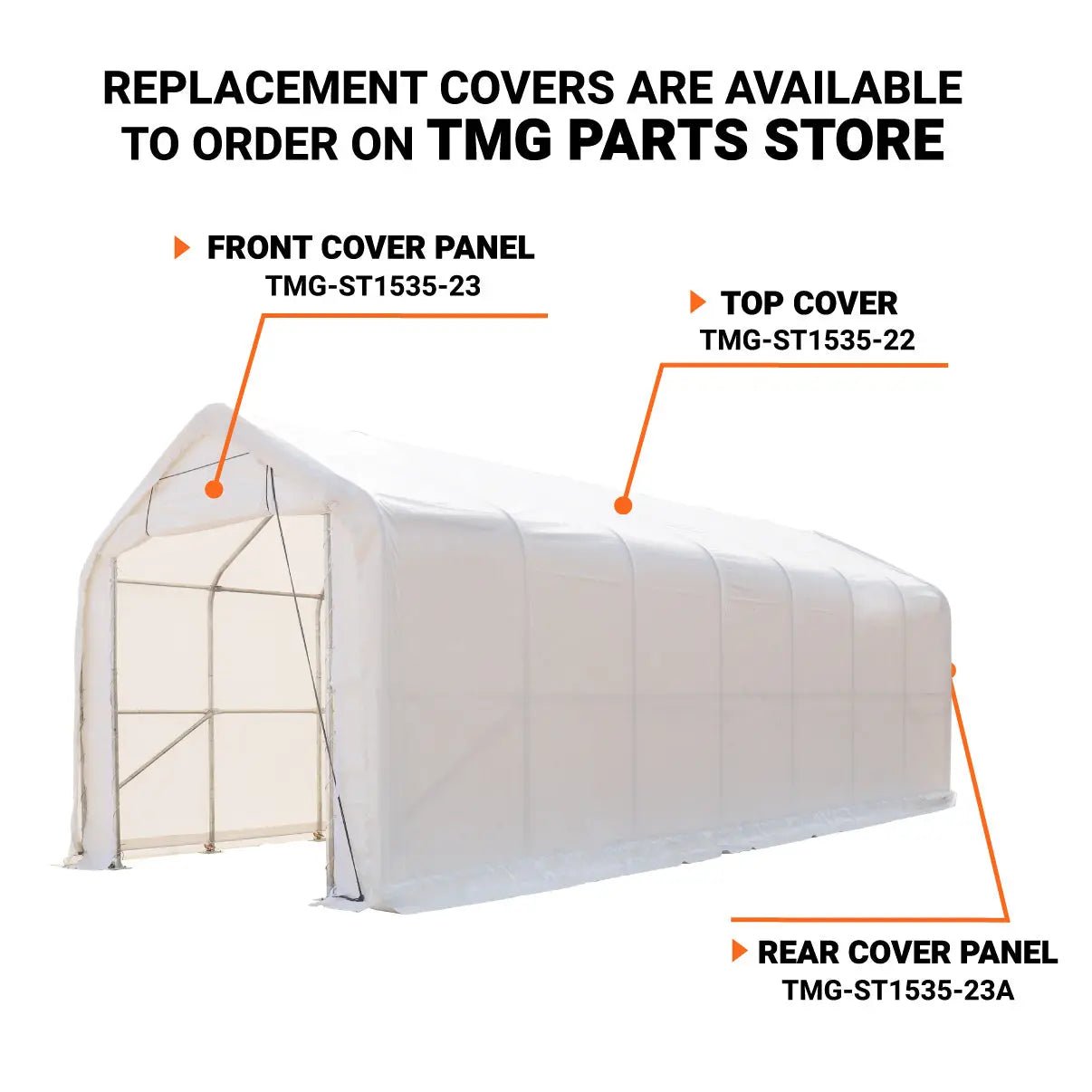 15’ x 35’ RV/Motorhome Storage Shelter, 17 oz PVC Fabric Cover, Front Roll-Up Door, Enclosed Rear Wall, 3-Layer Galvanized Steel Frame, 10’ Straight Sidewalls, TMG-ST1535 - Image 7