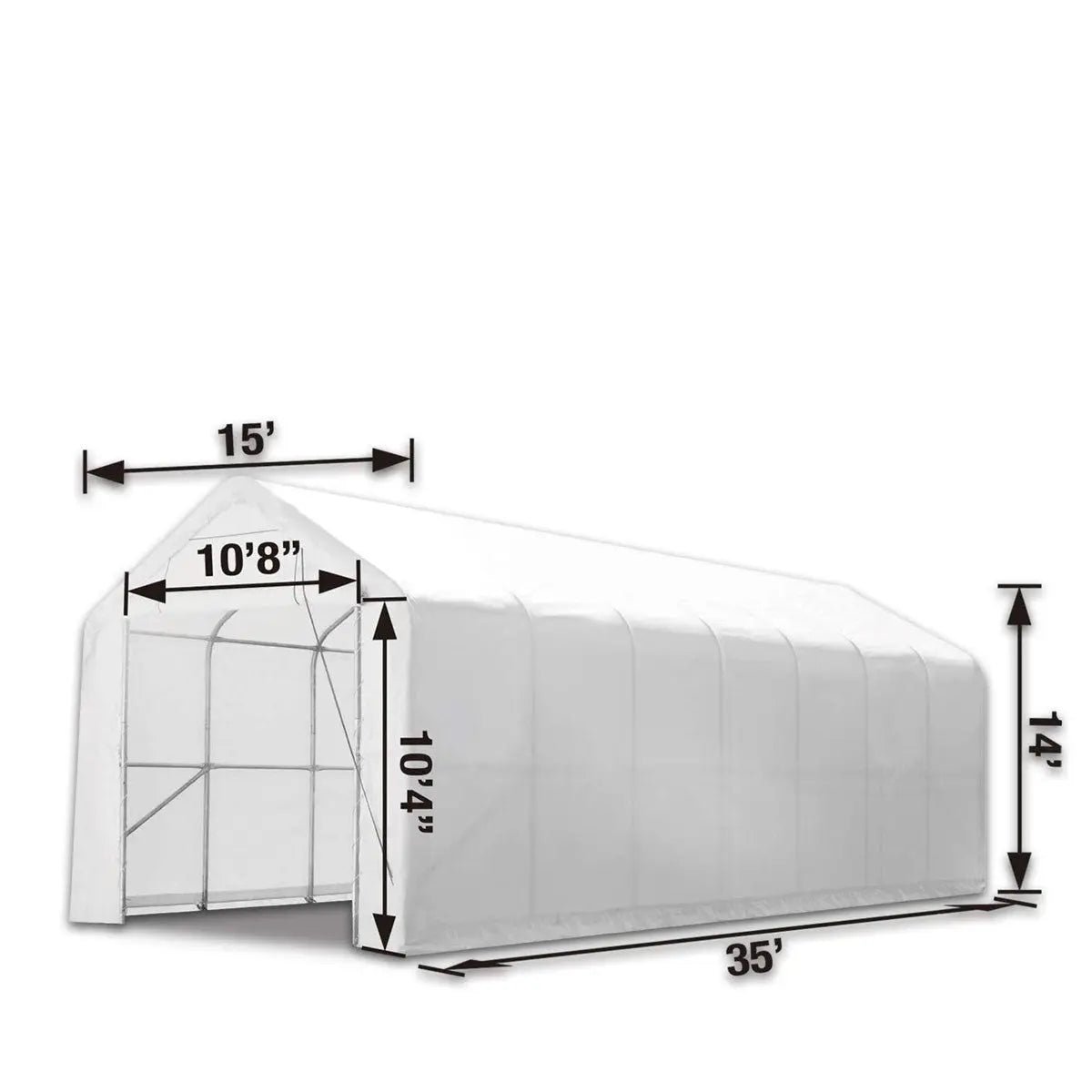 15’ x 35’ RV/Motorhome Storage Shelter, 17 oz PVC Fabric Cover, Front Roll-Up Door, Enclosed Rear Wall, 3-Layer Galvanized Steel Frame, 10’ Straight Sidewalls, TMG-ST1535 - Image 4