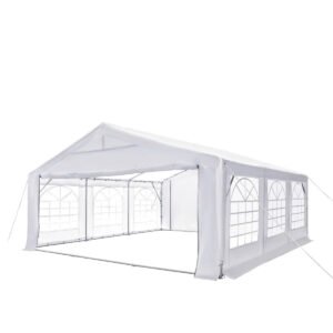 20' x 20' Heavy Duty Outdoor Party Tent with Removable Sidewalls and Roll-Up Doors, PE tarpaulin fabric, 6’6" Overhead, 10’ Peak Ceiling, TMG-PT2020F