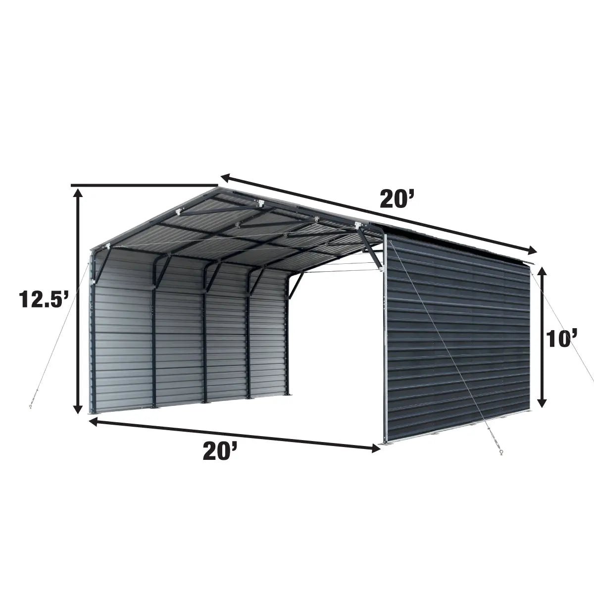 20’ x 20’ Metal Shed Carport, 10’ Enclosed Sidewalls, 400 Sq-Ft, 27 GA Corrugated Panels, TMG-MSC2020F - Image 6