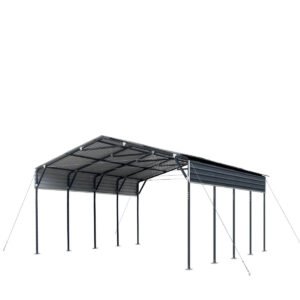 20’ x 20’ Metal Shed Carport, 10’ Open Sidewalls, 400 Sq-Ft, 27 GA Corrugated Panels, TMG-MSC2020