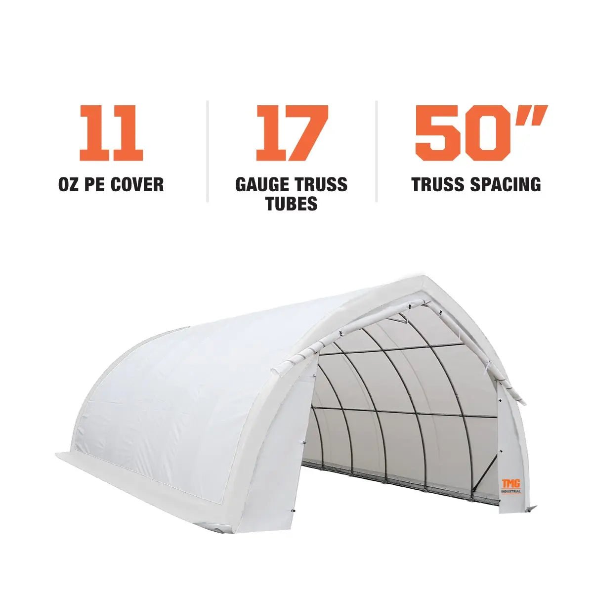 20' x 30' Arch Wall Peak Ceiling Storage Shelter with Heavy Duty 11 oz PE Cover & Drive Through Doors, TMG-ST2031P (Previously ST2030P) - Image 4