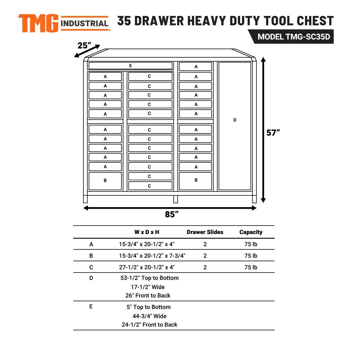 35 Drawer 85'' Tool Storage Chest (Discontinued – No Longer Available) TMG-SC35D - Image 10