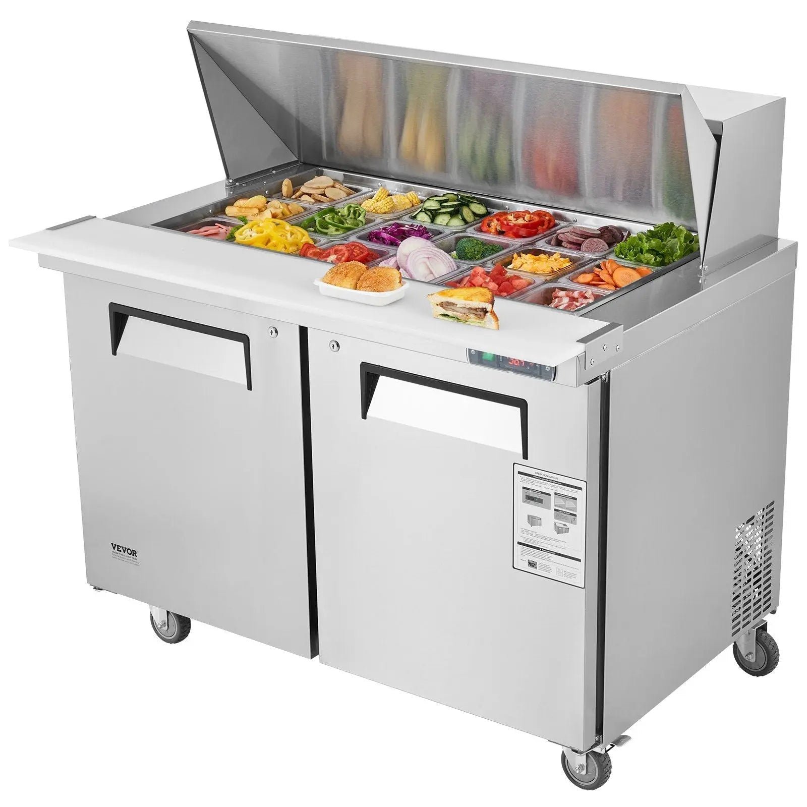 48-Inch Commercial Sandwich Salad Prep Table with Dual Doors 12.9 Cu.ft Refrigerator, DOBA-FZPT13 - Image 11