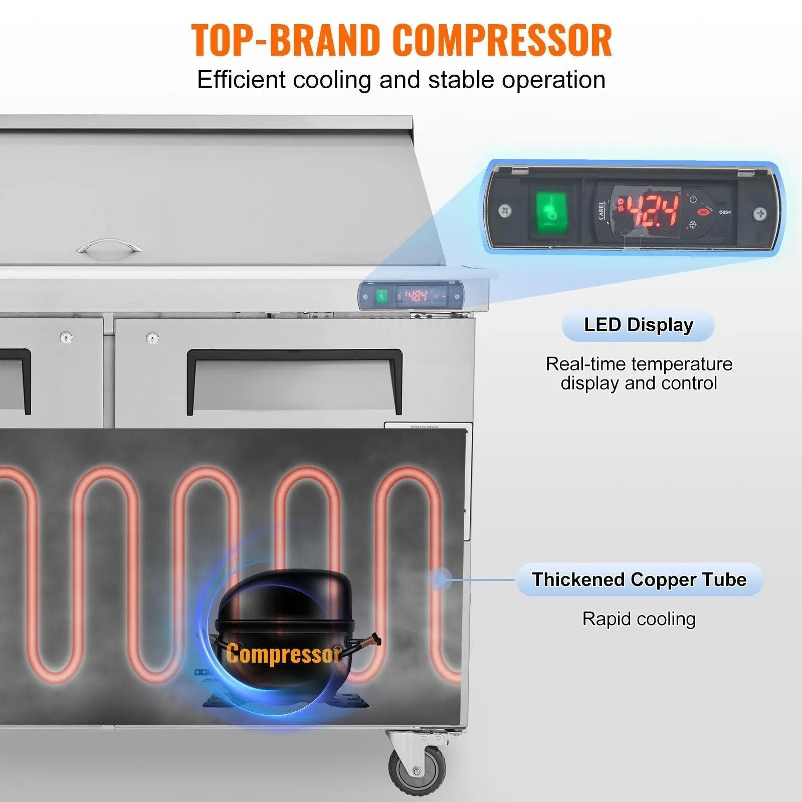 48-Inch Commercial Sandwich Salad Prep Table with Dual Doors 12.9 Cu.ft Refrigerator, DOBA-FZPT13 - Image 7