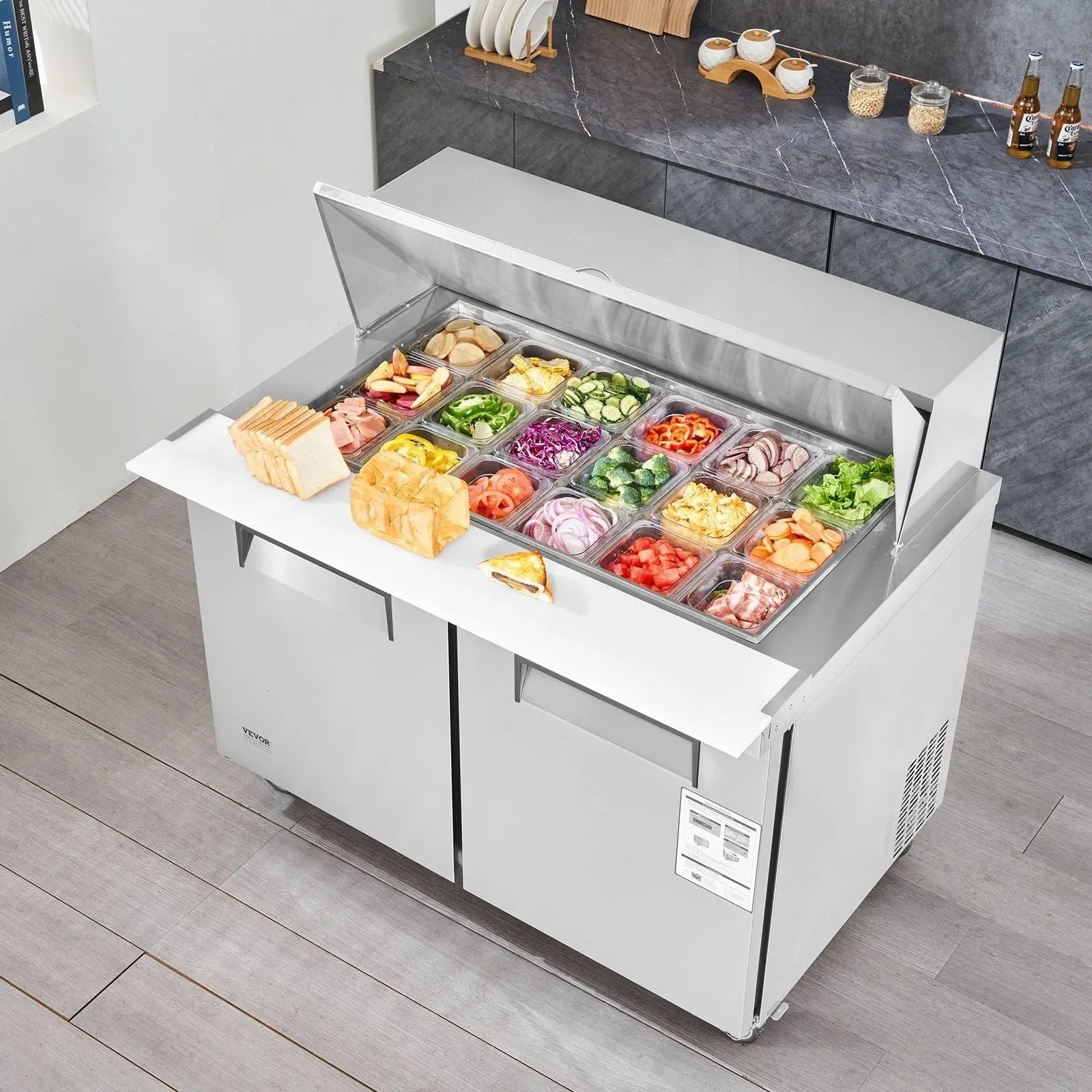 48-Inch Commercial Sandwich Salad Prep Table with Dual Doors 12.9 Cu.ft Refrigerator, DOBA-FZPT13 - Image 10