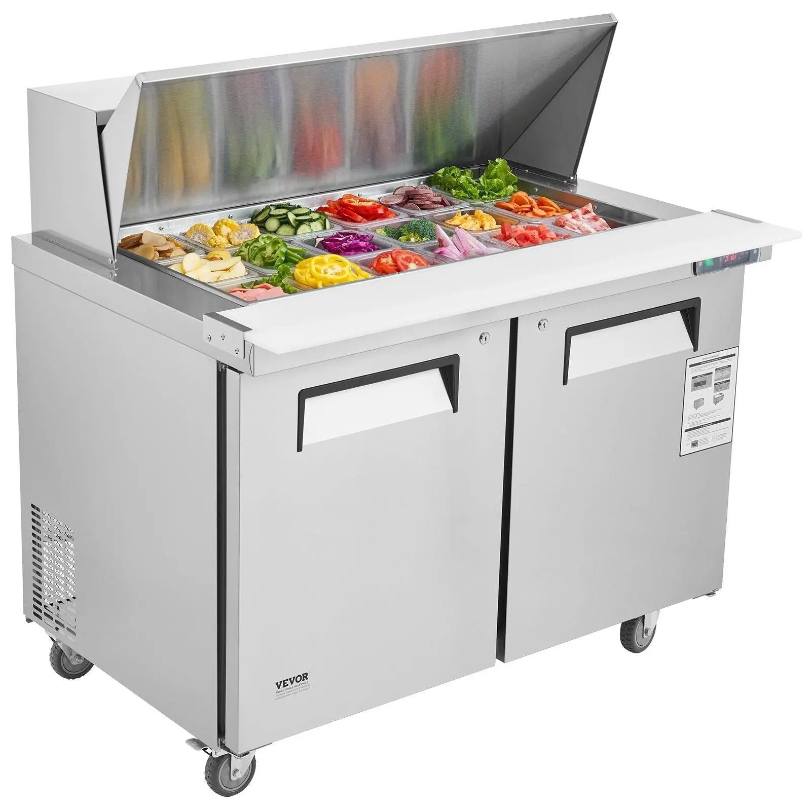 48-Inch Commercial Sandwich Salad Prep Table with Dual Doors 12.9 Cu.ft Refrigerator, DOBA-FZPT13
