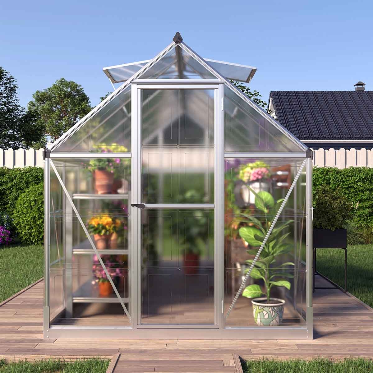 6’ x 12’ Crystal Clear Greenhouse, Aluminum Frame, Integrated Gutter System, Roof Vents, TMG-GH612 - Image 4