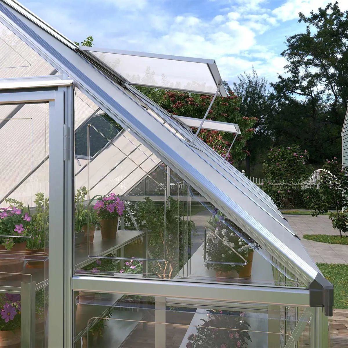 6’ x 12’ Crystal Clear Greenhouse, Aluminum Frame, Integrated Gutter System, Roof Vents, TMG-GH612 - Image 3