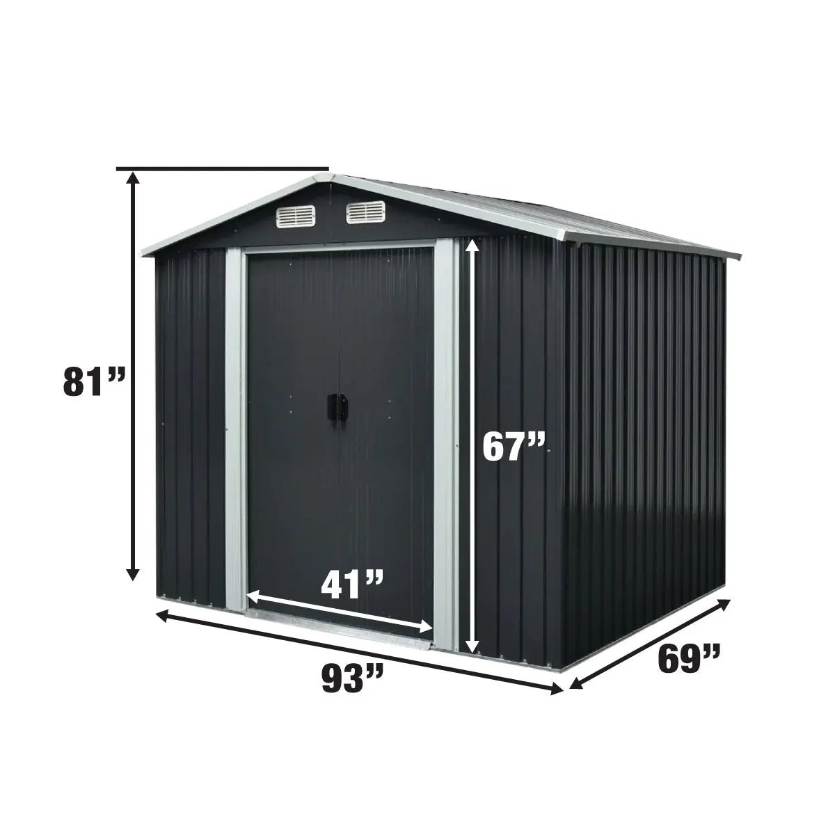 6’ x 8’ Galvanized Apex Roof Metal Shed, 29 GA Corrugated Metal, 67" Edge Height, TMG-MS0608 - Image 4