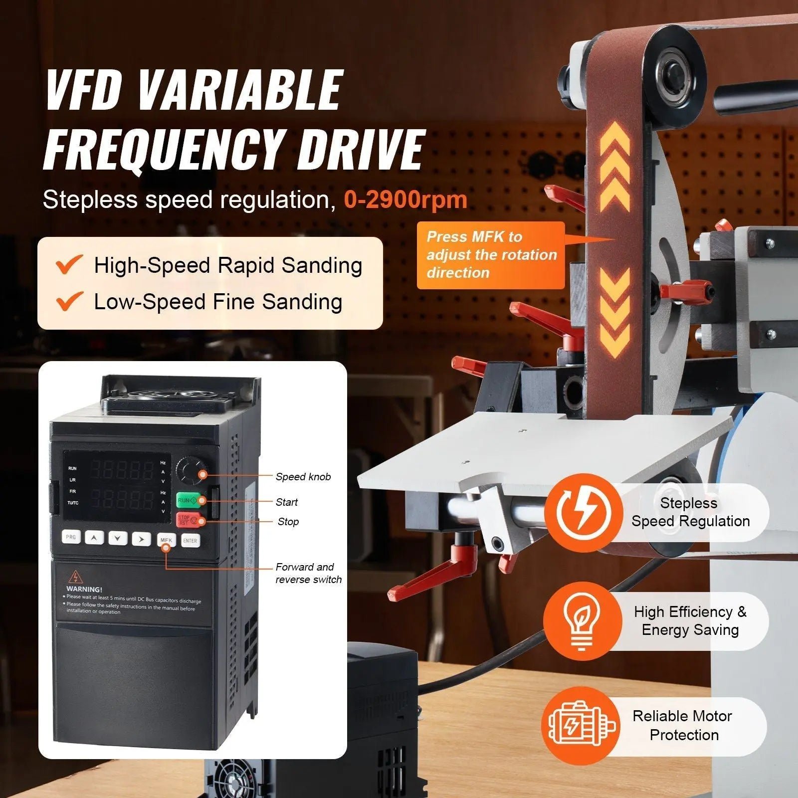72" Belt Grinder Sander, VFD, 3 Versatile Grinding Moulds, DOBA-BGS72 - Image 4