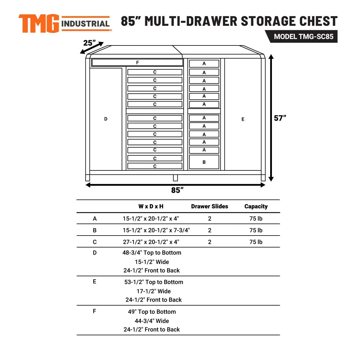 85" Multi-Drawer Tool Storage Chest (Discontinued – No Longer Available) TMG-SC85 - Image 13