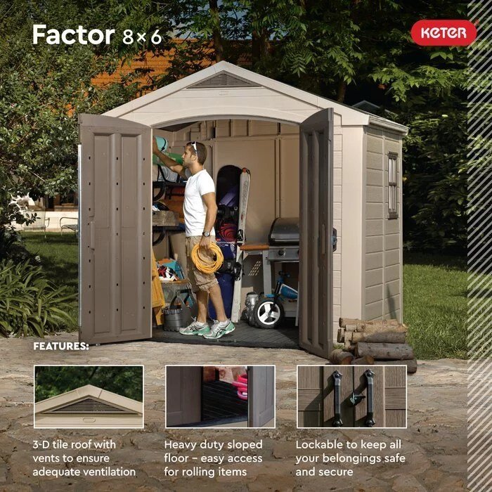 Factor 8 ft. W x 6 ft. D Plastic Storage Shed - Image 8