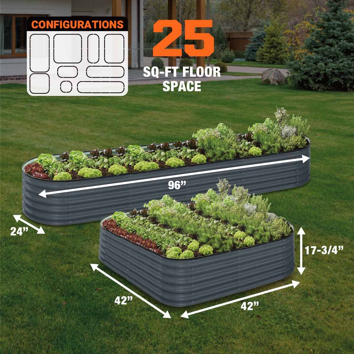 Metal Raised Garden Bed Kit, 9-In-1 Modular Design, 18" Tall, Galvanized & Powder Coated, Rubber Edging, TMG-MGB96 - Image 3