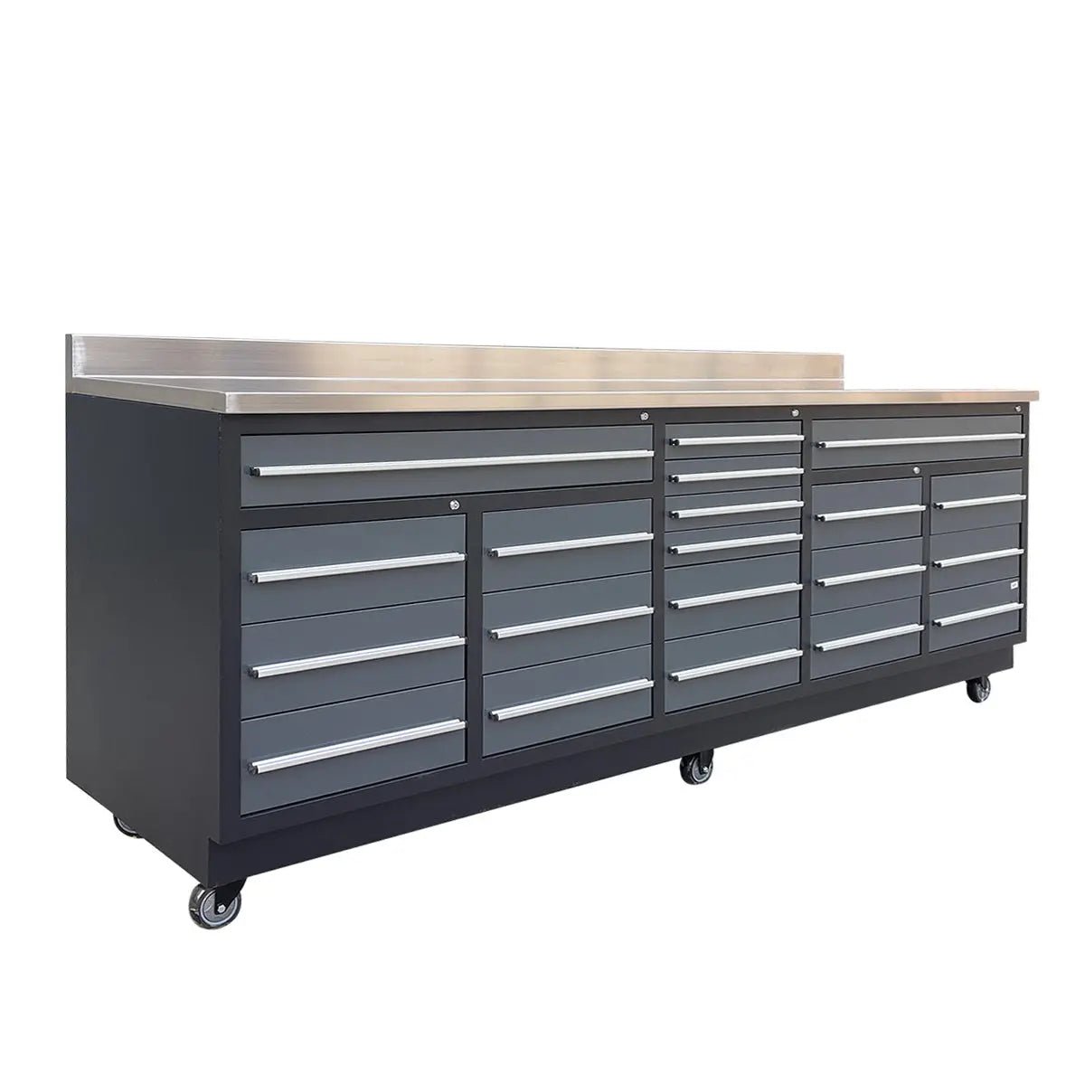Pro Series 9-Ft 20-Drawer Workbench with Stainless Steel Top, Ball Bearing Double Slides & Casters, TMG-WB920(Previously WB20DS) - Image 5