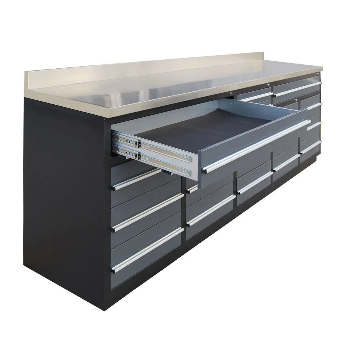 Pro Series 9-Ft 20-Drawer Workbench with Stainless Steel Top, Ball Bearing Double Slides & Casters, TMG-WB920(Previously WB20DS) - Image 6