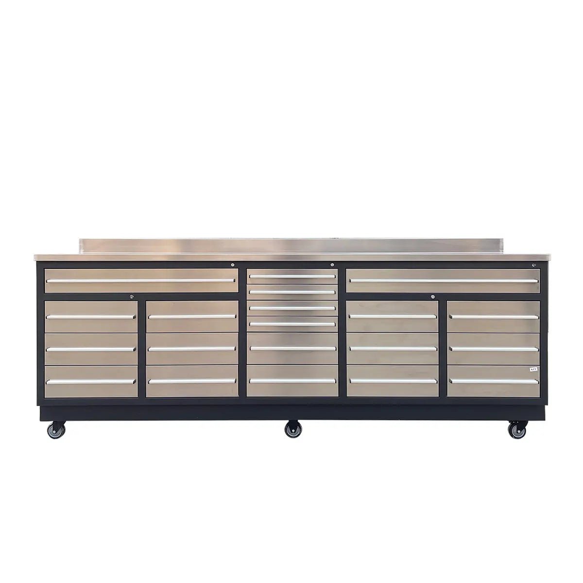 Pro Series 9' 20 Drawer Stainless Steel Workbench, Ball Bearing Double Slides & Casters TMG-WB921S (Previously WB21DS) - Image 2