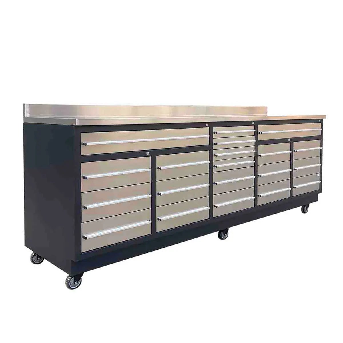 Pro Series 9' 20 Drawer Stainless Steel Workbench, Ball Bearing Double Slides & Casters TMG-WB921S (Previously WB21DS) - Image 3