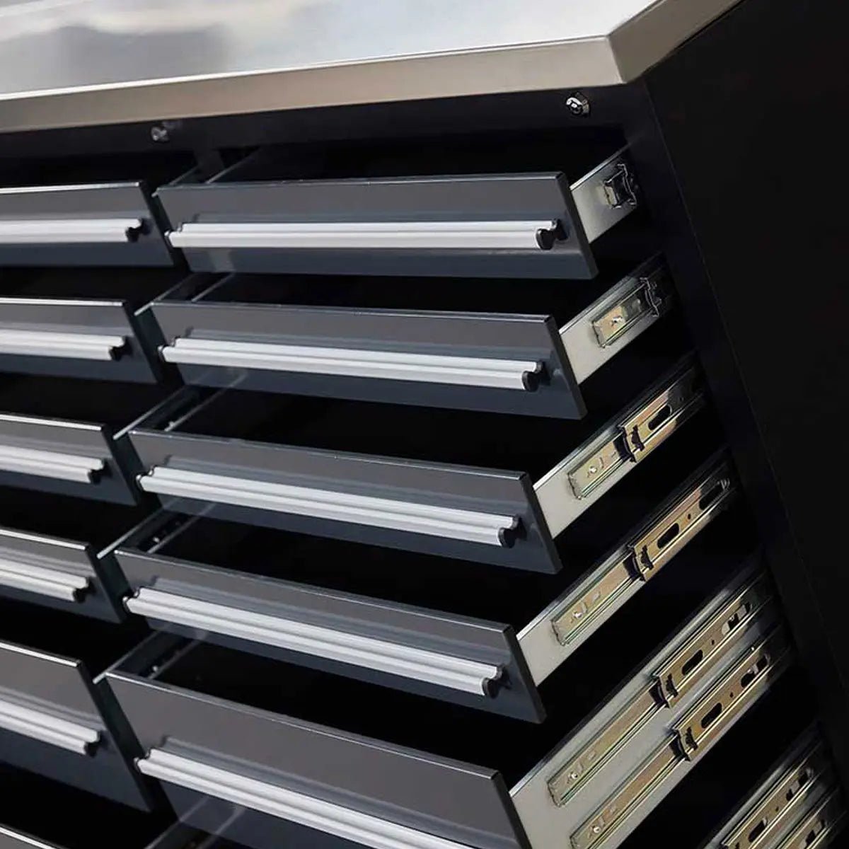 Pro Series 9-Ft 30-Drawer Workbench with Stainless Steel Top, Ball Bearing Double Slides & Casters, TMG-WB930 - Image 12