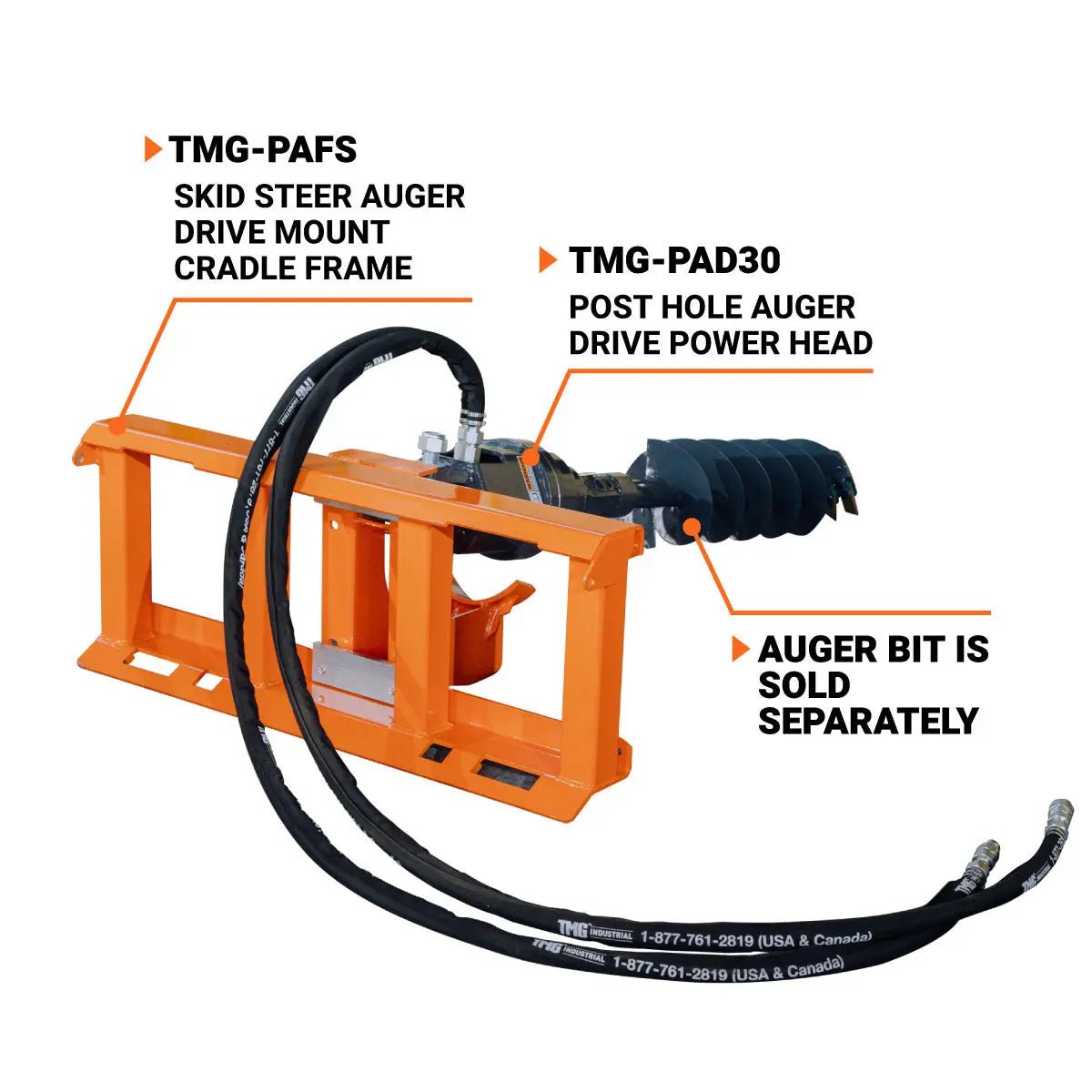 Skid Steer Auger Drive Mount Cradle Frame for TMG-PAD30, Universal Skid-Steer Hookup, TMG-PAFS - Image 3