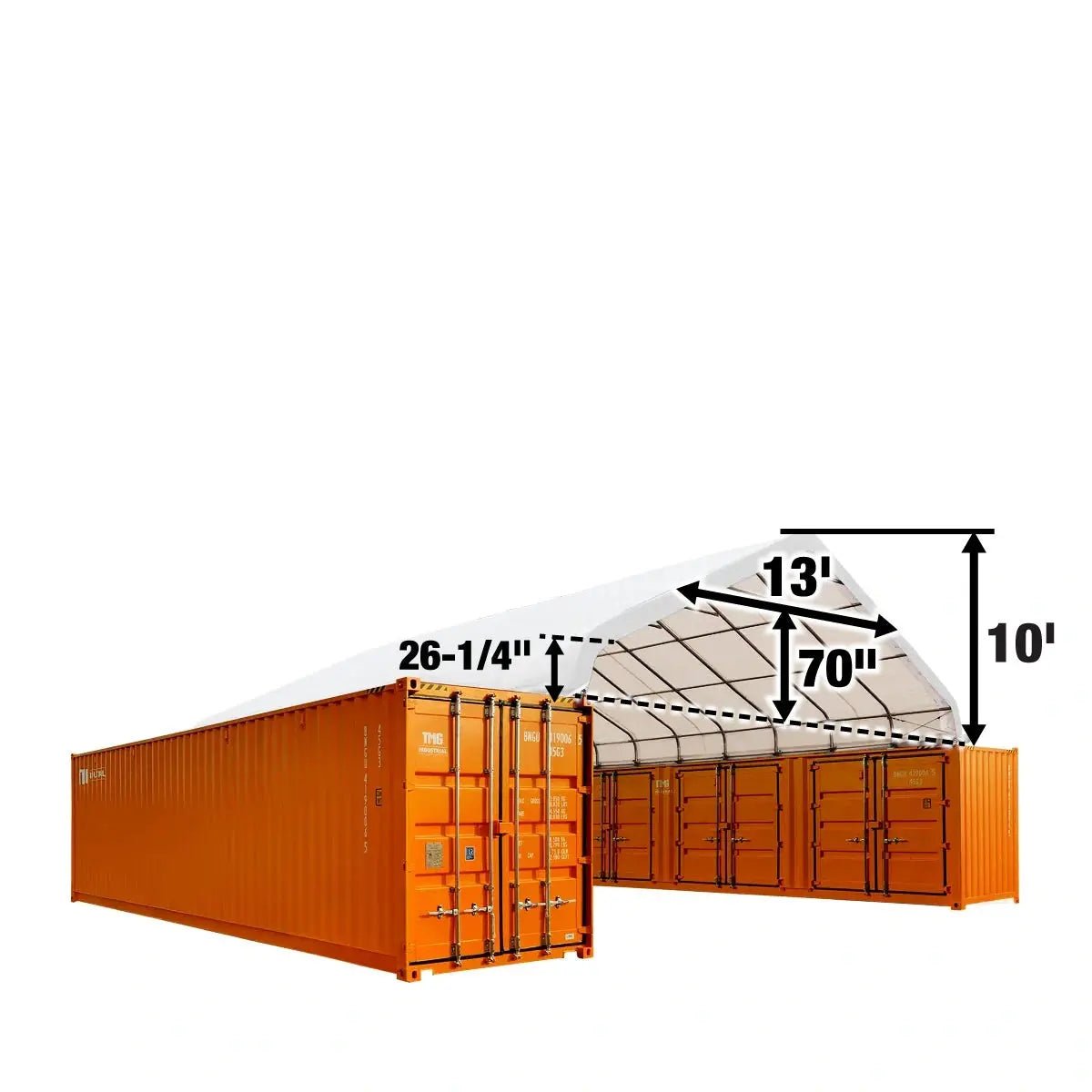 30' x 40' PE Fabric Pro Series Container Peak Roof Shelter, Fire Retardant, 10' Ceiling Height, UV Protected, TMG-ST3041CE(Previously TMG-ST3040CE) - Image 2
