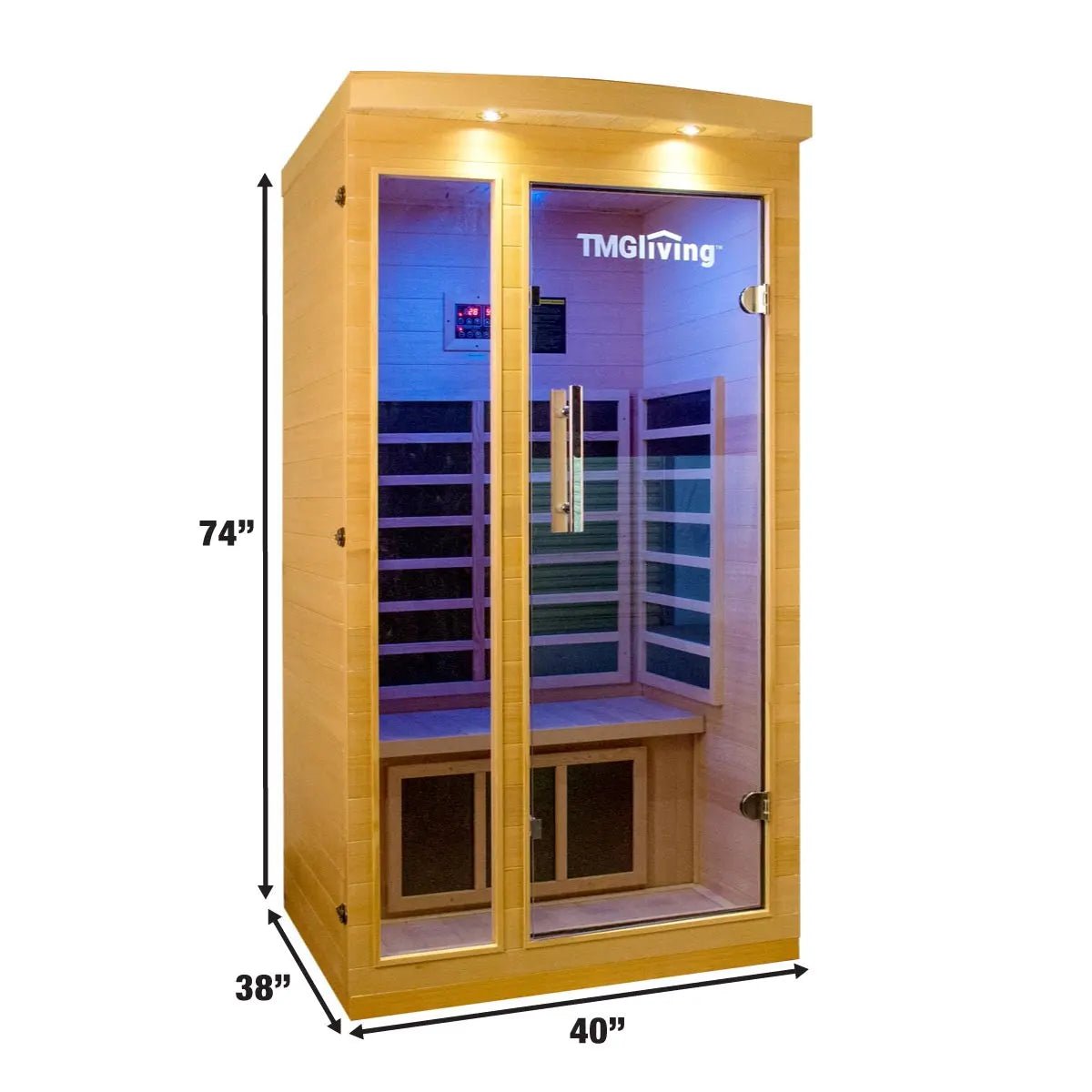 TMG LIVING 1-2 Person Indoor FAR Infrared Sauna Room, Natural Canadian Hemlock, Bluetooth Speakers, Tempered Glass Door, TMG-LSN10 - Image 4