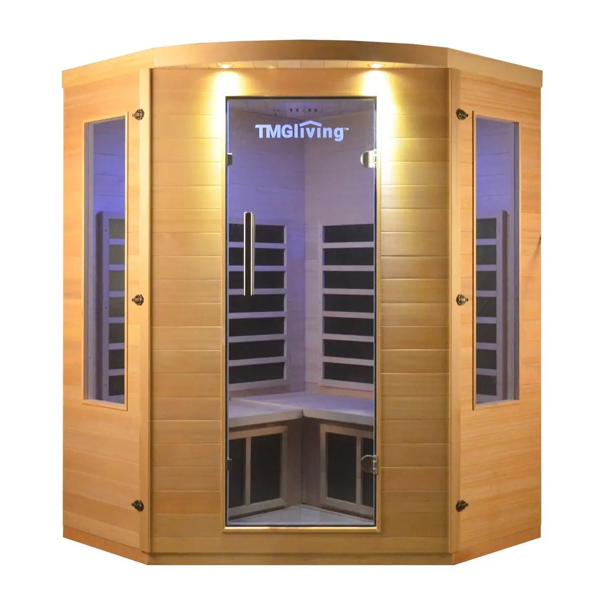 TMG LIVING 3 Person Corner Indoor FAR Infrared Sauna Room, Natural Canadian Hemlock, Bluetooth Speakers, Tempered Glass Door, TMG-LSN40 - Image 4