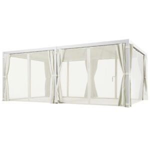 12' x 19' Aluminum Pergola, 2 Adjustable Louvred Roofs, Curtains & Nettings, UV-Fighting & Waterproof, DOBA-PC1219