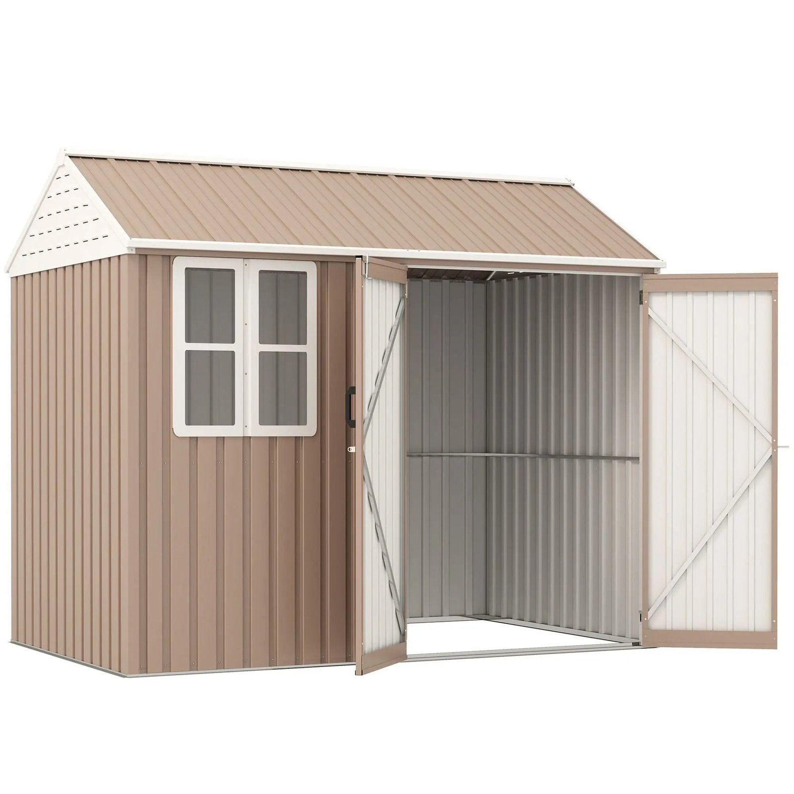 8' x 6' Metal Garden Storage Shed, Extra Large Tool Storage, Doors, Window, and Air Vents, Brown, DOBA-MS86 - Image 3