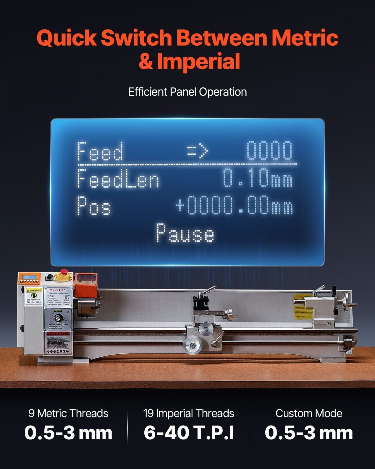 Metal Lathe Machine 8.7 x 39 in Precision Bench Power Metal Lathe Automatic Feed - Image 3