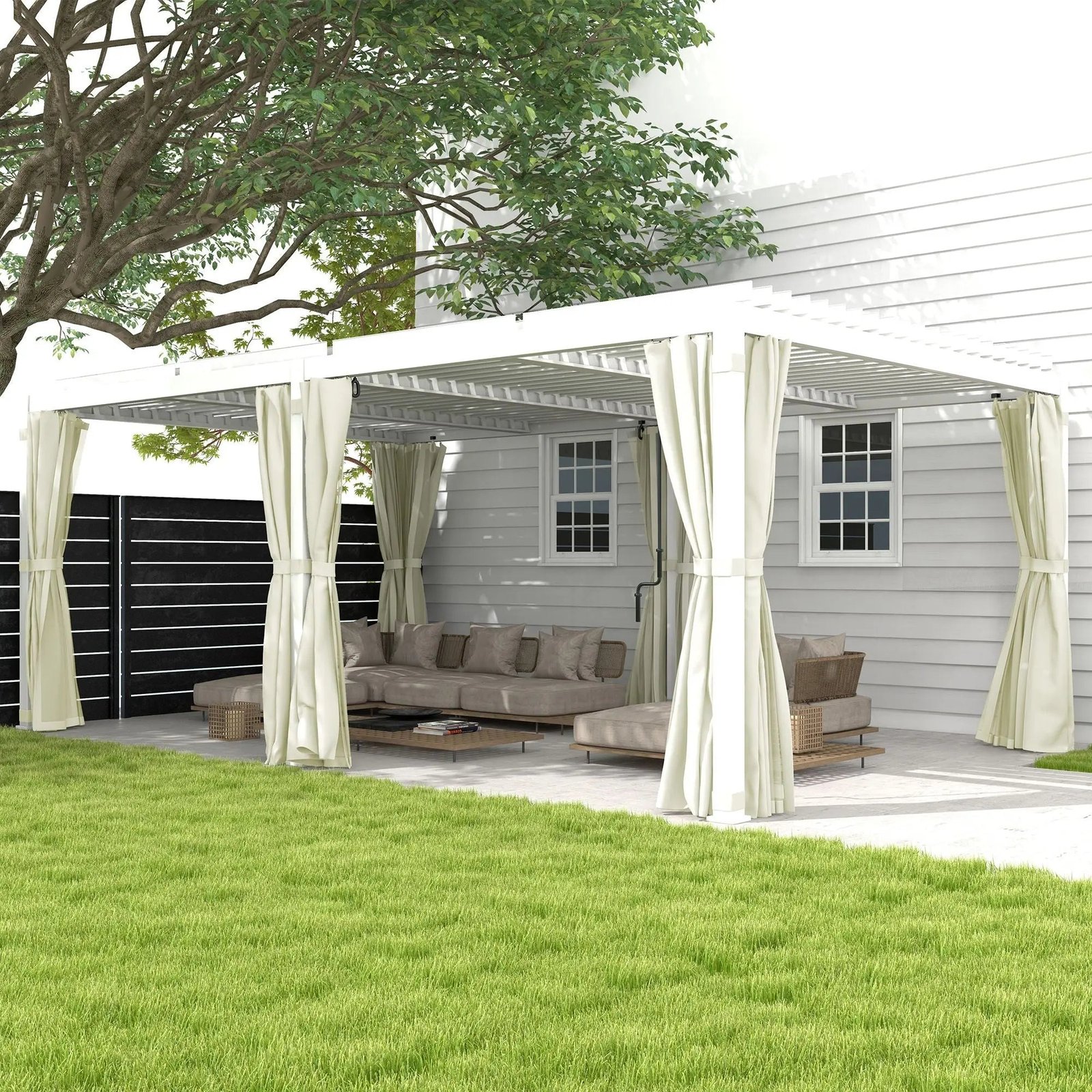 12' x 19' Aluminum Pergola, 2 Adjustable Louvred Roofs, Curtains & Nettings, UV-Fighting & Waterproof, DOBA-PC1219 - Image 11