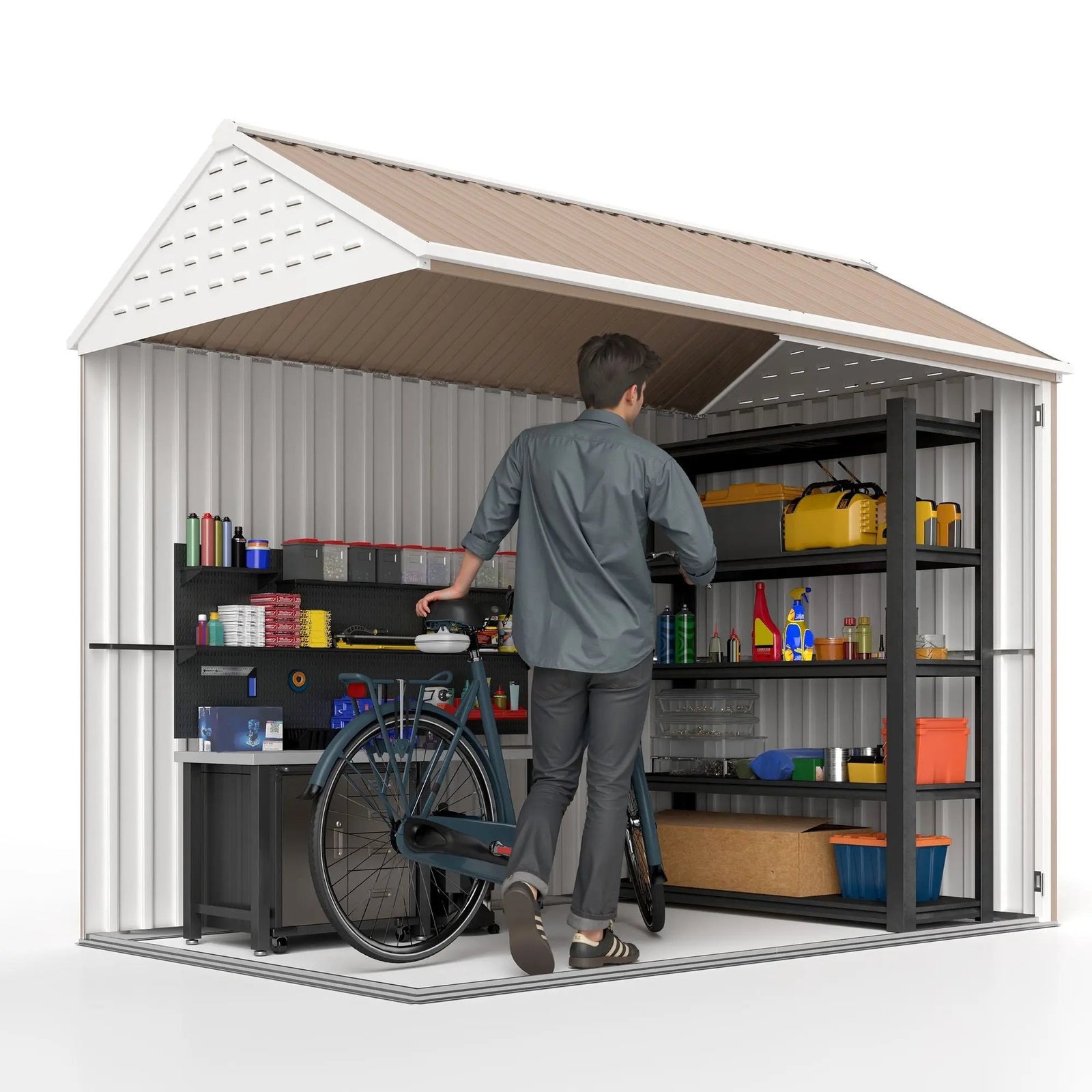 8' x 6' Metal Garden Storage Shed, Extra Large Tool Storage, Doors, Window, and Air Vents, Brown, DOBA-MS86 - Image 10