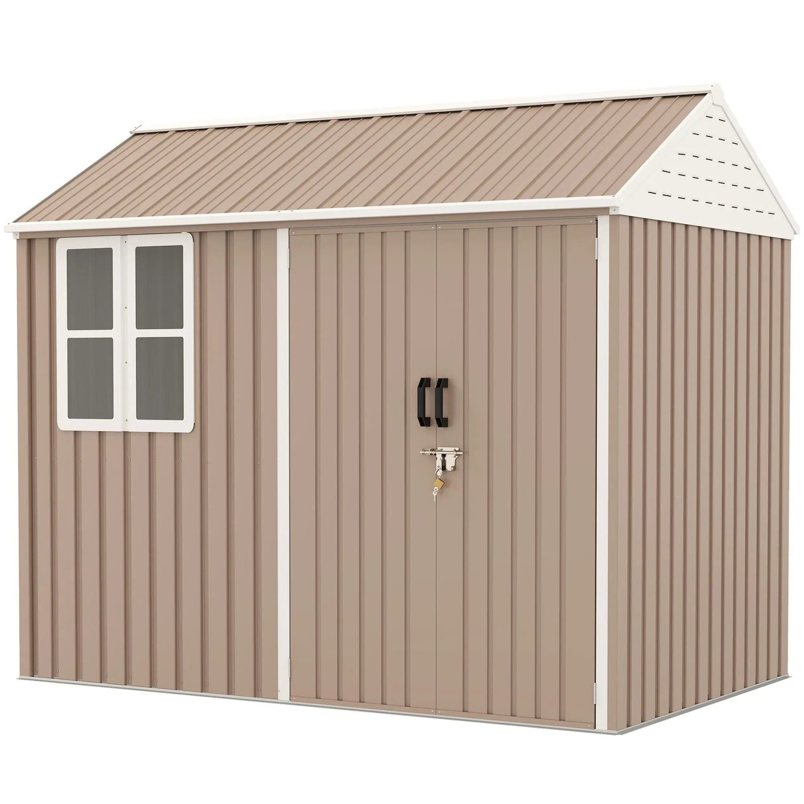 8' x 6' Metal Garden Storage Shed, Extra Large Tool Storage, Doors, Window, and Air Vents, Brown, DOBA-MS86