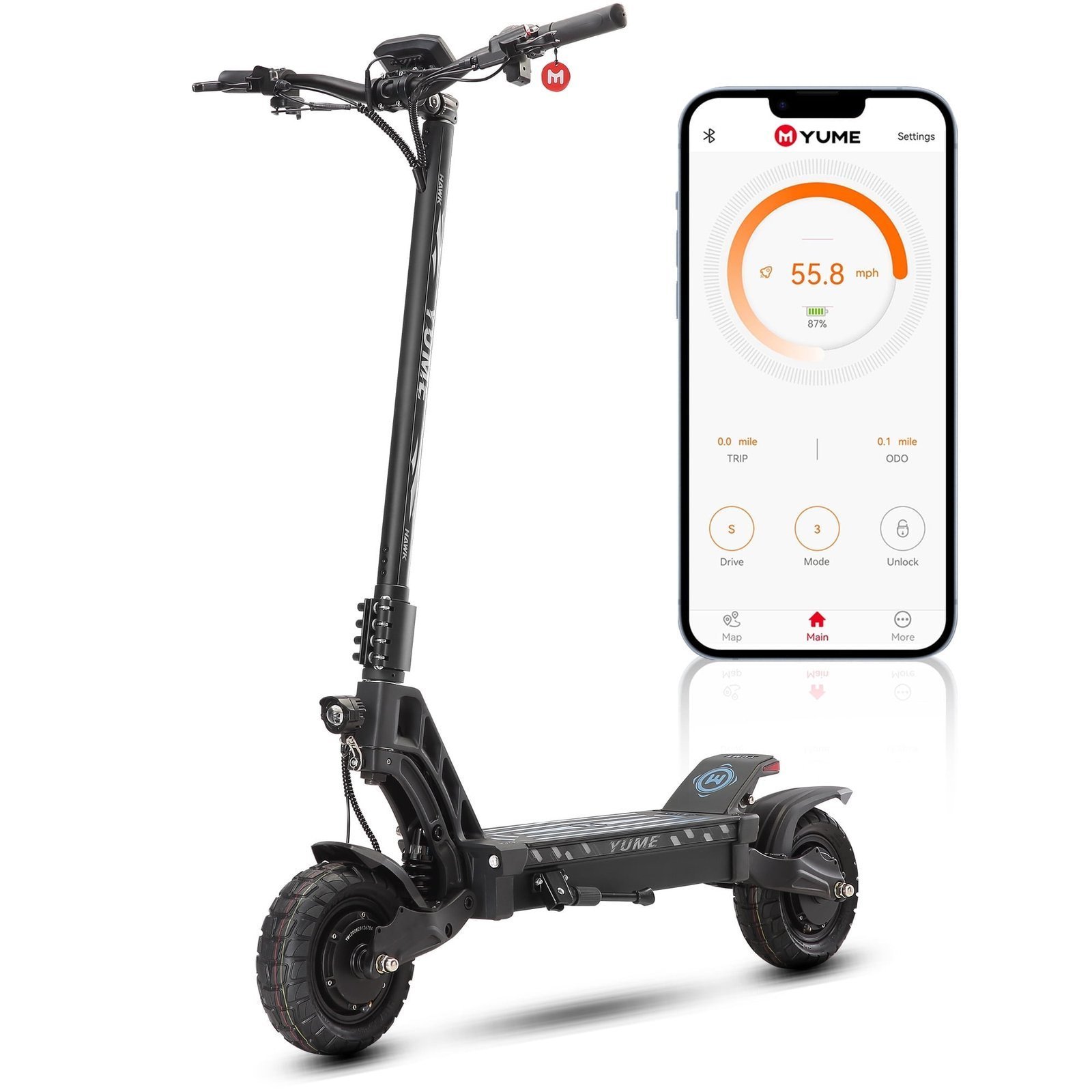 M YUME SCOOTER Hawk Dual Motor Electric Scooters for Adults 2400W 43MPH 43Miles Long Rang E-Scooter - Image 3