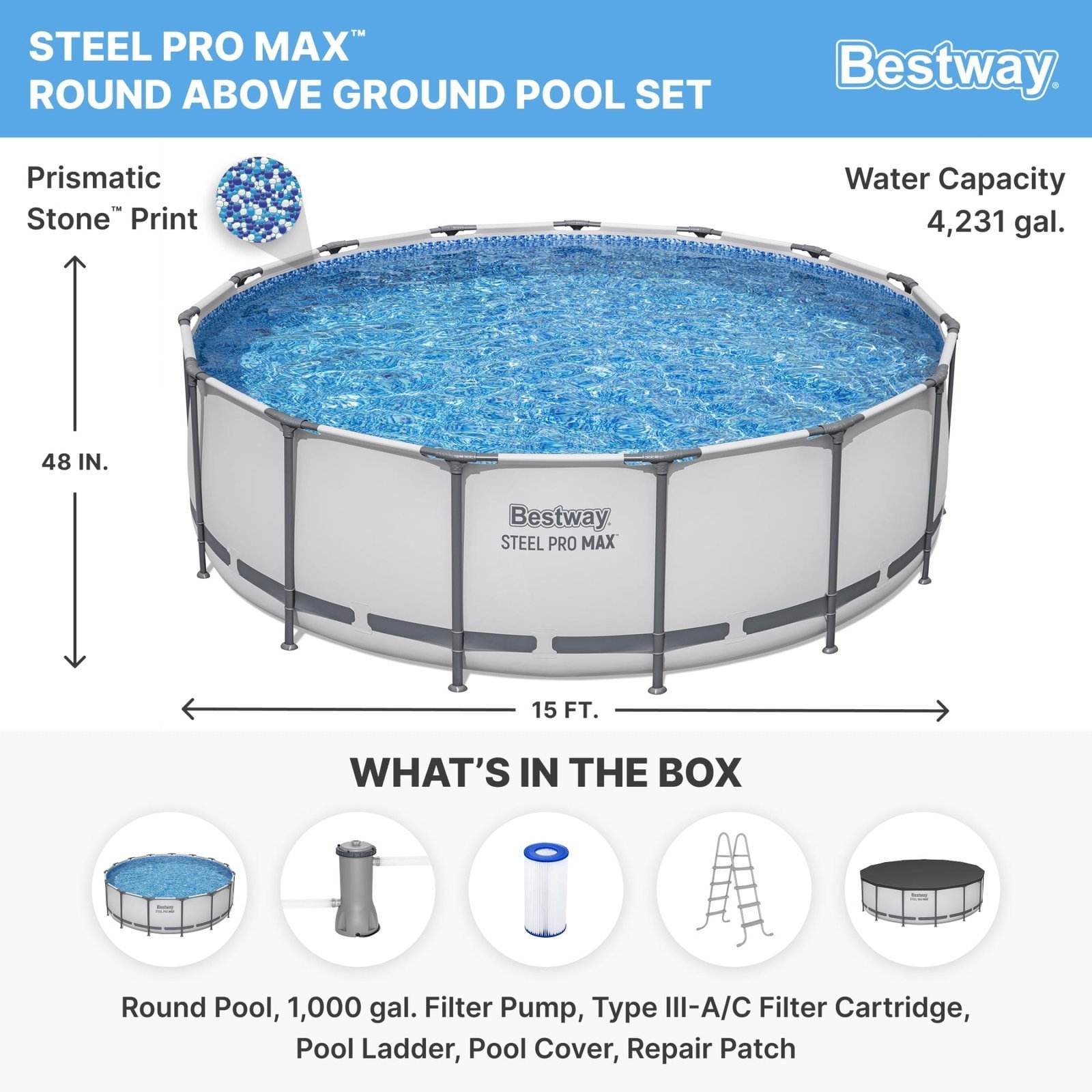Bestway Steel Pro MAX 10 Foot x 30 Inch Round Metal Frame Above Ground Outdoor Backyard Swimming Pool Set with 330 GPH Filter Pump - Image 3