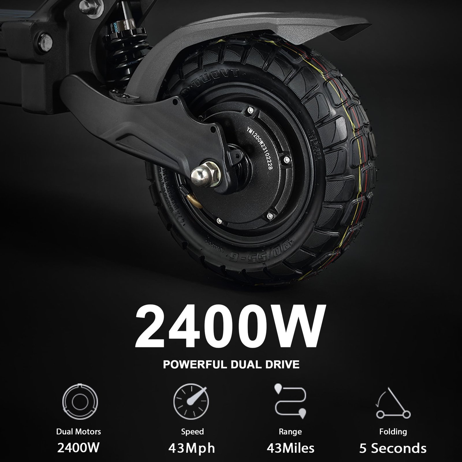 M YUME SCOOTER Hawk Dual Motor Electric Scooters for Adults 2400W 43MPH 43Miles Long Rang E-Scooter - Image 9