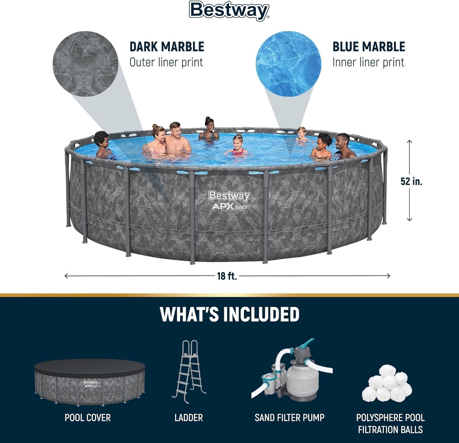 Bestway APX 365 18’x52″ Round Above Ground Swimming Pool Set with Pump & Ladder - Image 5