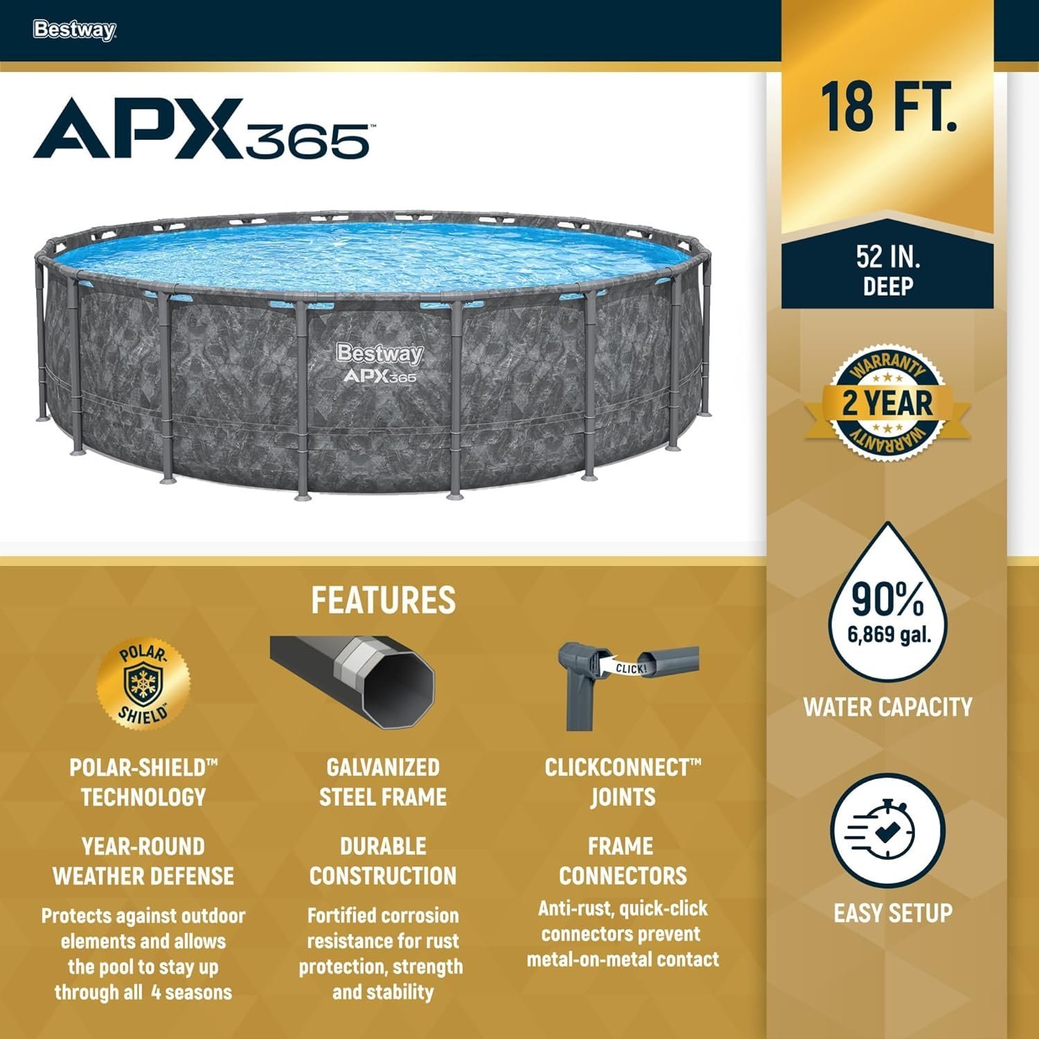 Bestway APX 365 18’x52″ Round Above Ground Swimming Pool Set with Pump & Ladder - Image 6