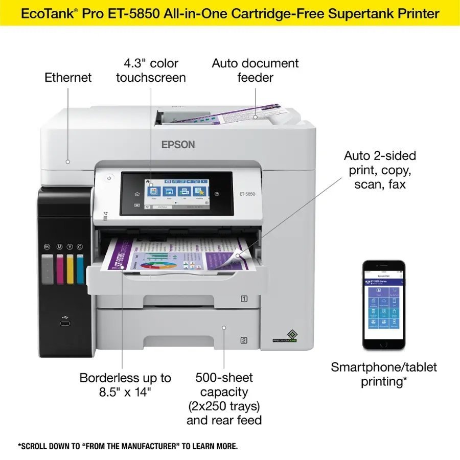 Epson EcoTank Pro ET-5850 Wireless Color All-in-One Supertank Printer C11CJ29201 - Image 2