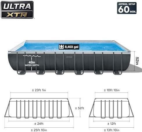 INTEX 26363EH Ultra XTR Deluxe Rectangular Above Ground Swimming Pool Set: 24ft x 12ft x 52in – Includes 2100 GPH Sand Filter Pump – Easy Assembly - Image 2