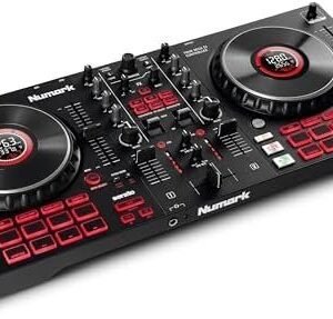 Numark Mixtrack Platinum FX Serato DJ Controller with Jog Wheel Displays, 4 Decks, Mixer, Effects Paddles and (Audio Interface)