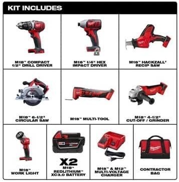 Milwaukee M18 Cordless Combo Kit (7-Tool) with Two 3.0 Ah Batteries, Charger and Tool Bag - Image 2